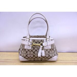 Coach M0671-10507 Brown & White Hampton Signature Satchel Tote Bag